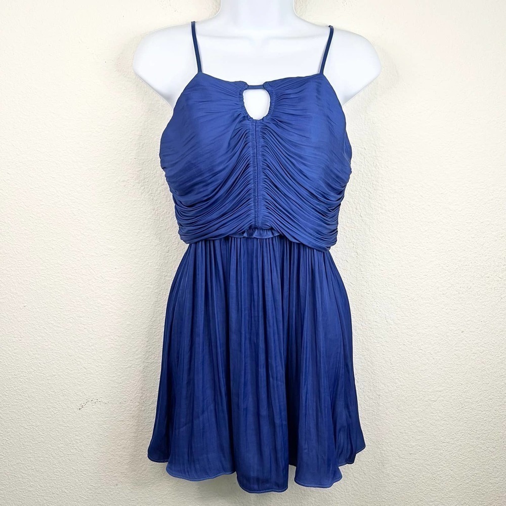 House of Harlow 1960 Royal Blue Satin Ruched Skater Mini Dress Women's S Party